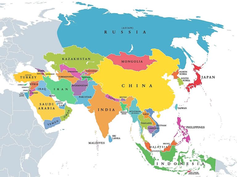 Countries borders map of Asia