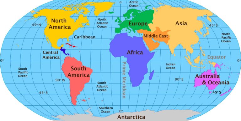 World continents map with Antarctica