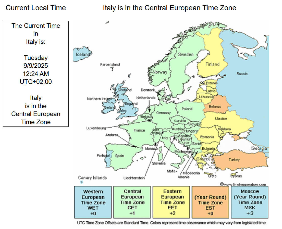 Italy Time Zone Map - Guide of the World