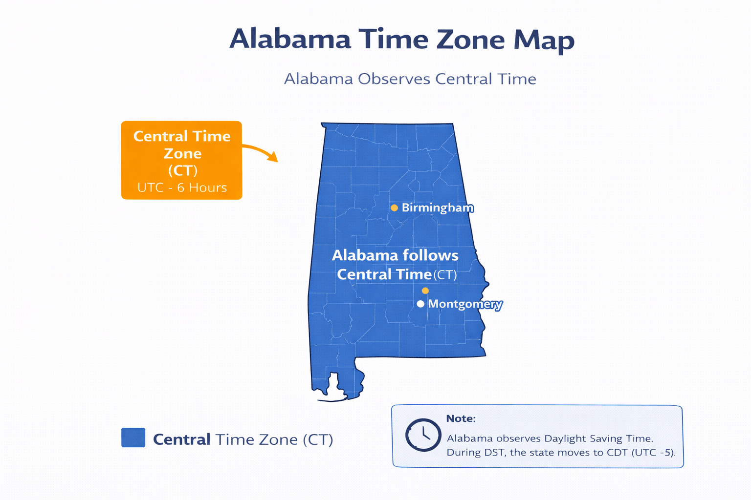 Alabama Time Zone Map - Guide of the World