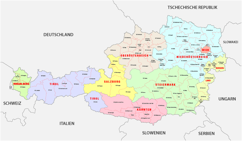 Administrative map of Austria