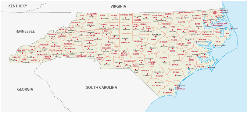Administrative map of North Carolina