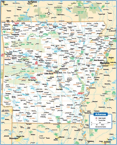 Arkansas State Map, USA