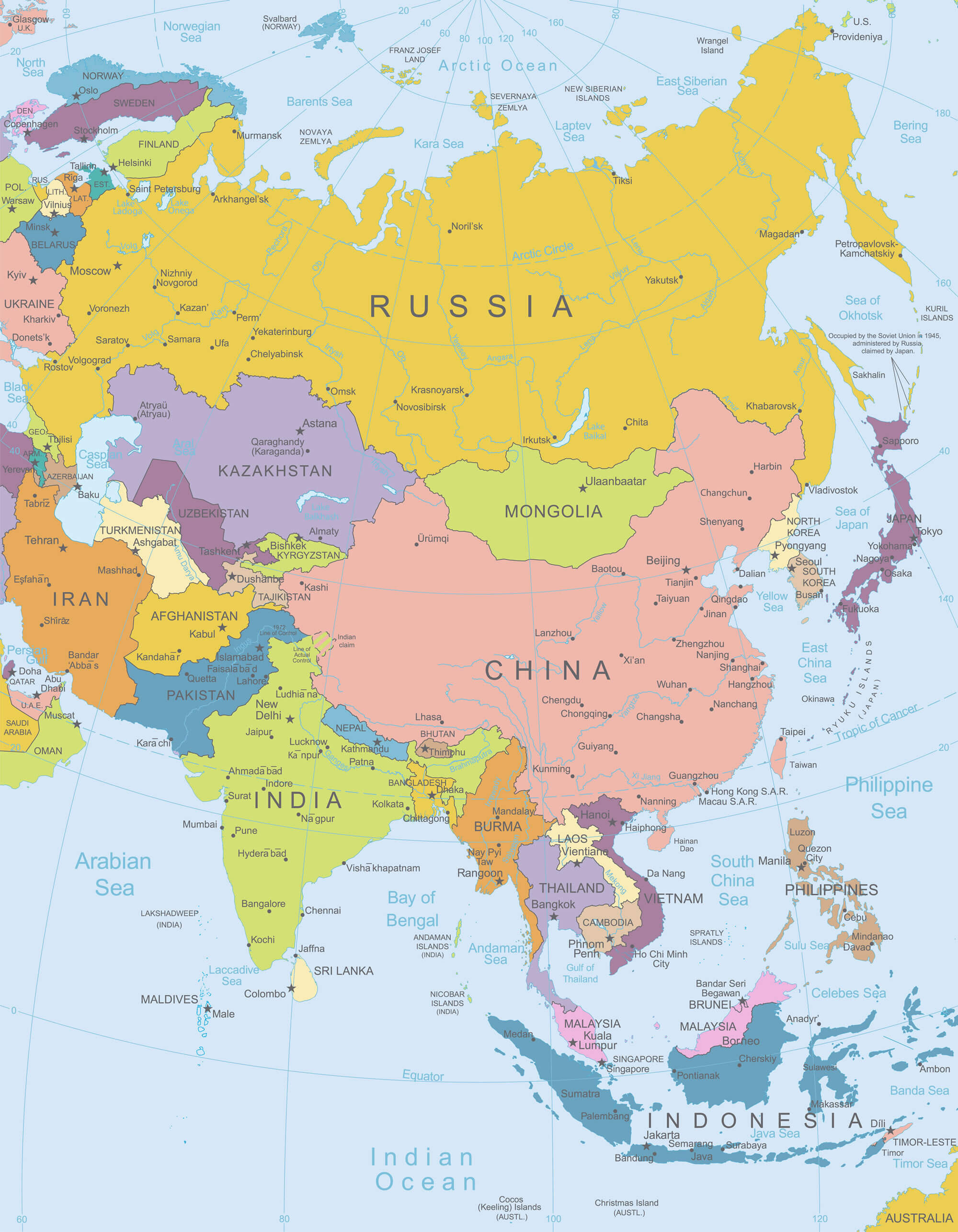 Asia Map With Countries Labeled