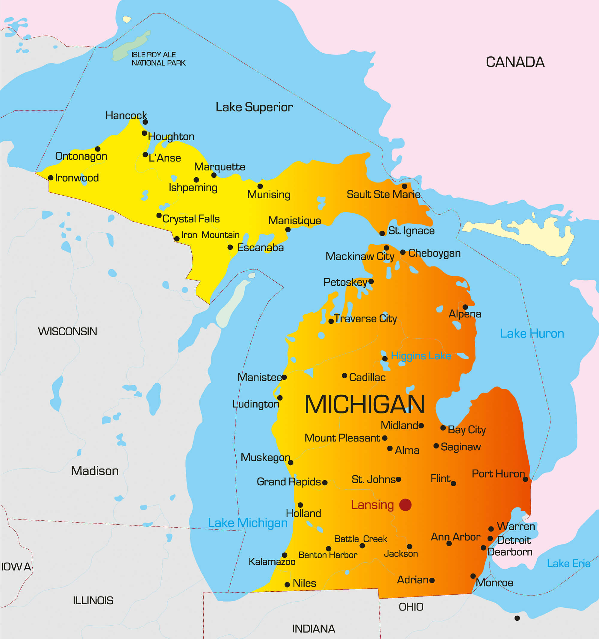 Color map of Michigan