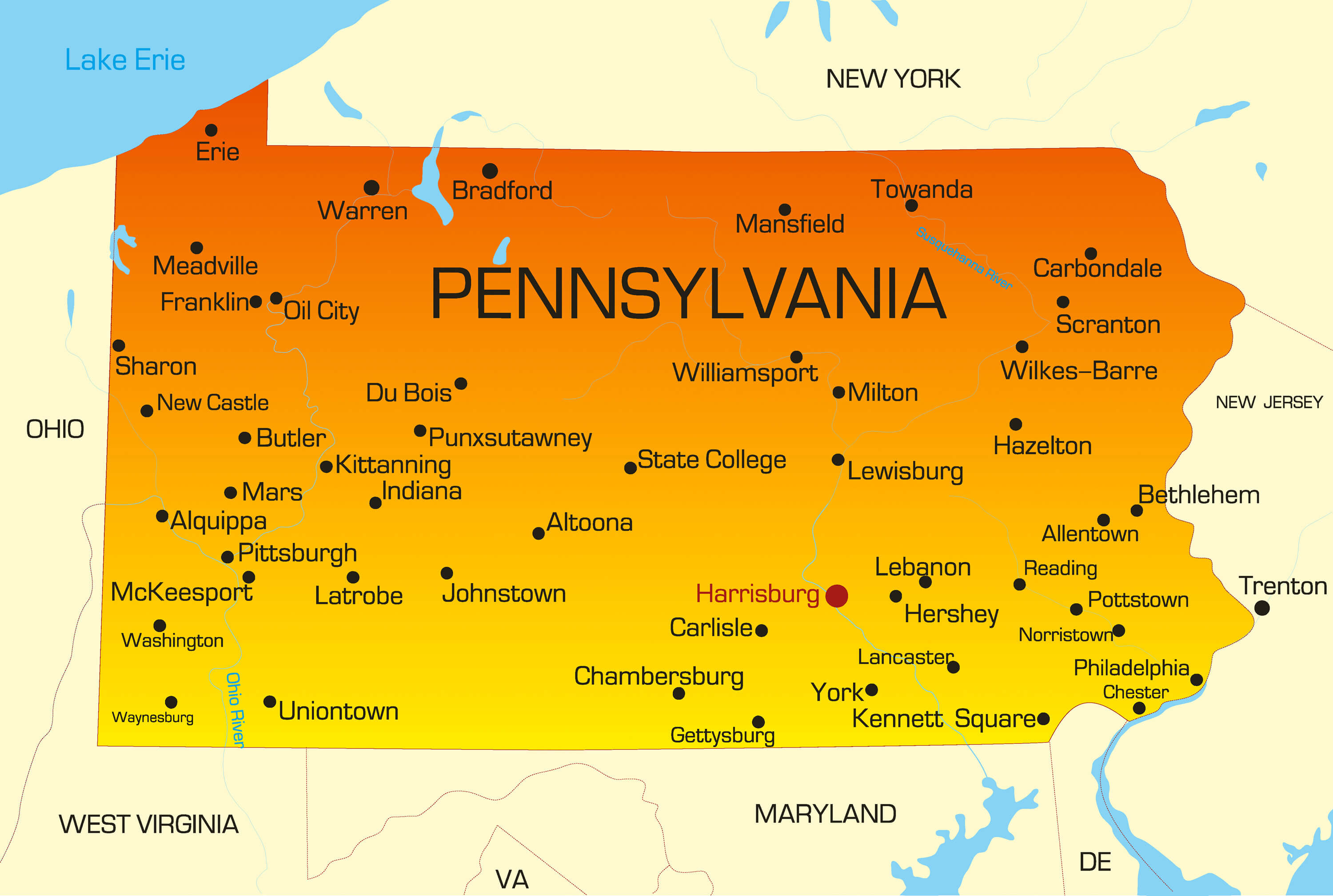 Printable Map Of Pennsylvania