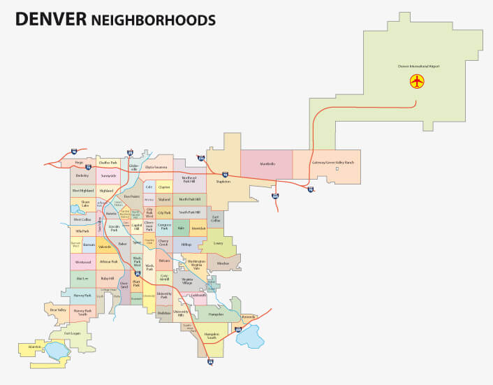 Denver Neighborhood Map, Colorado