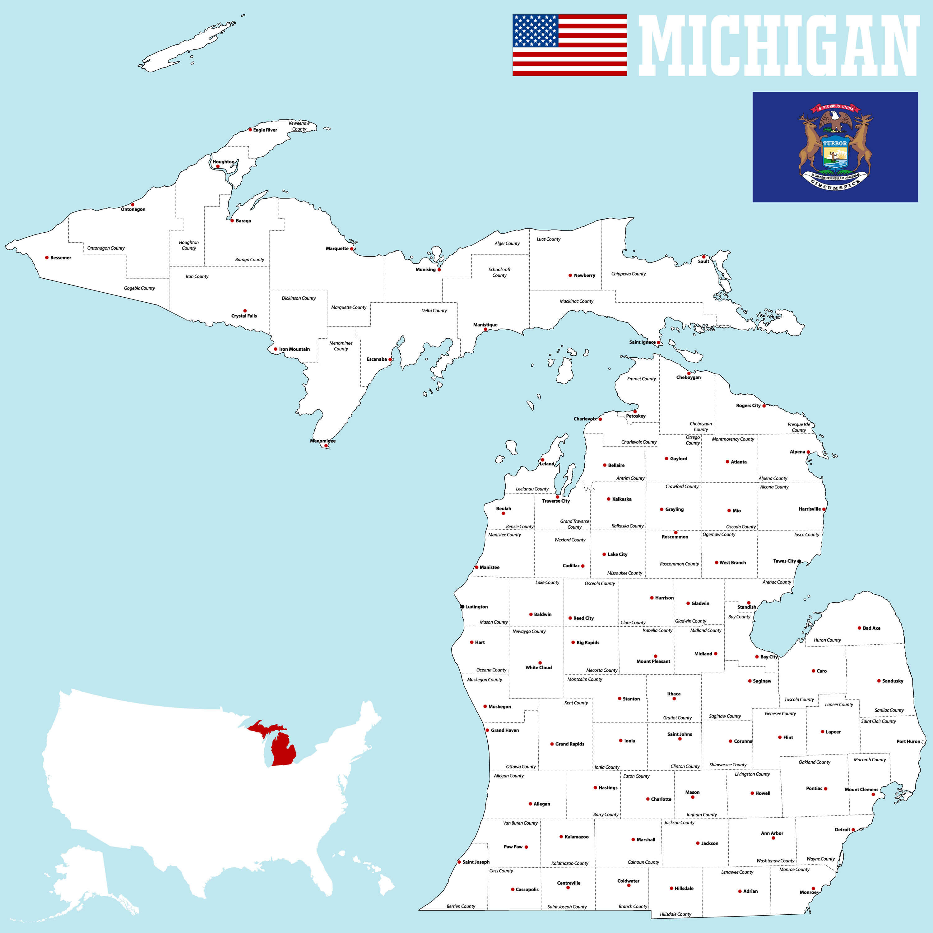 detailed map of michigan