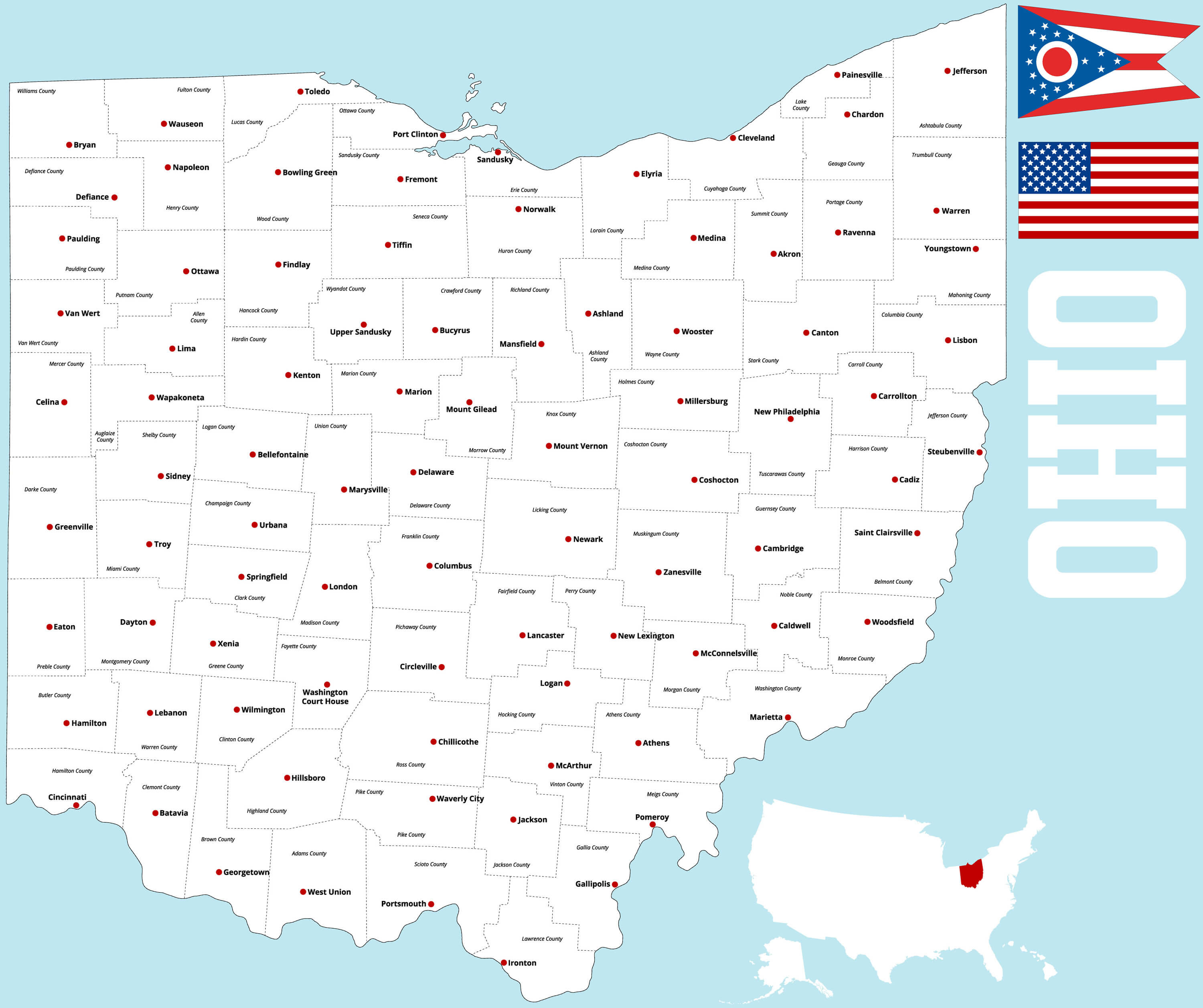 detailed map of Ohio