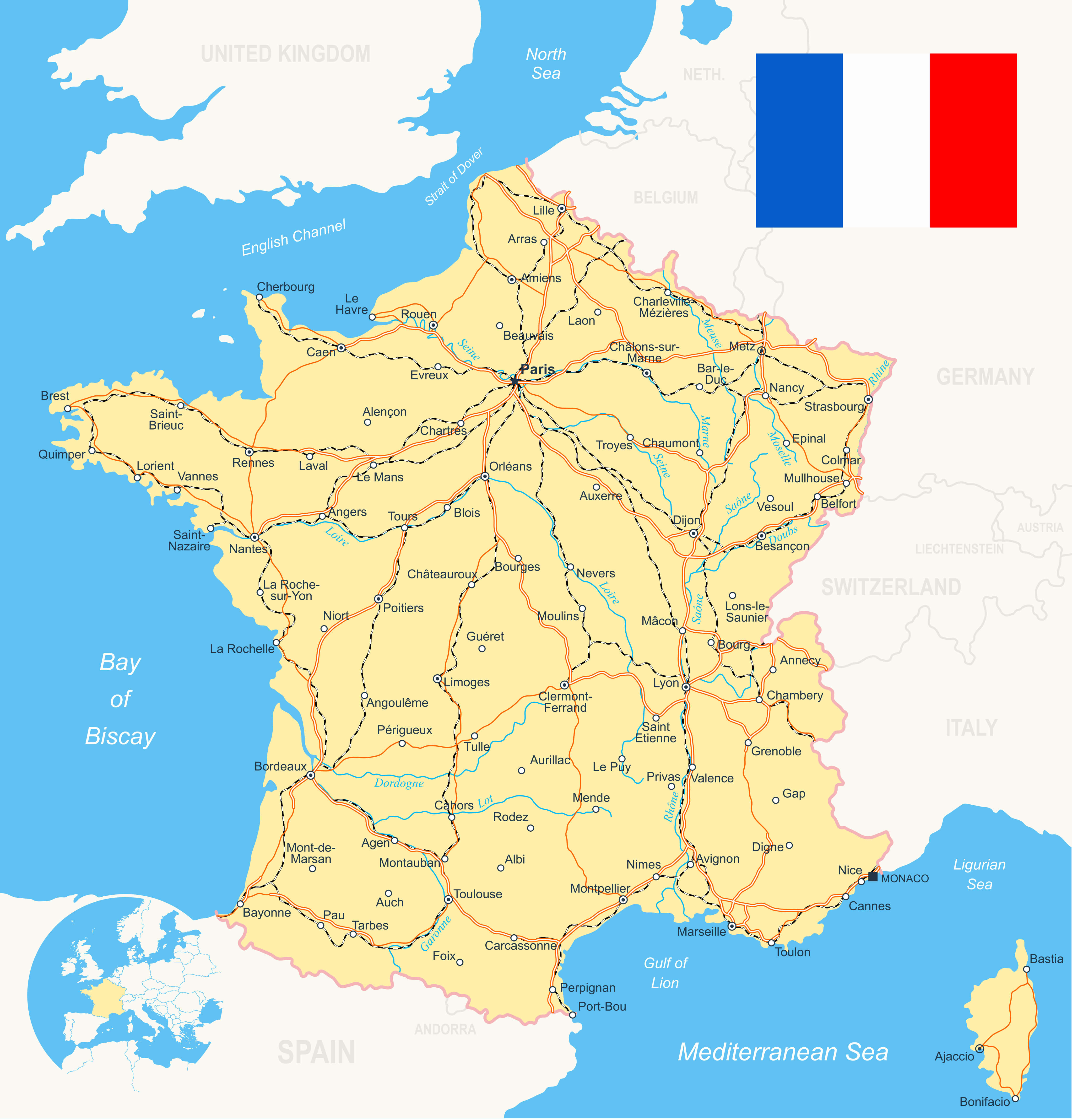France Road River Map
