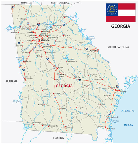 Georgia Road Map with Flags