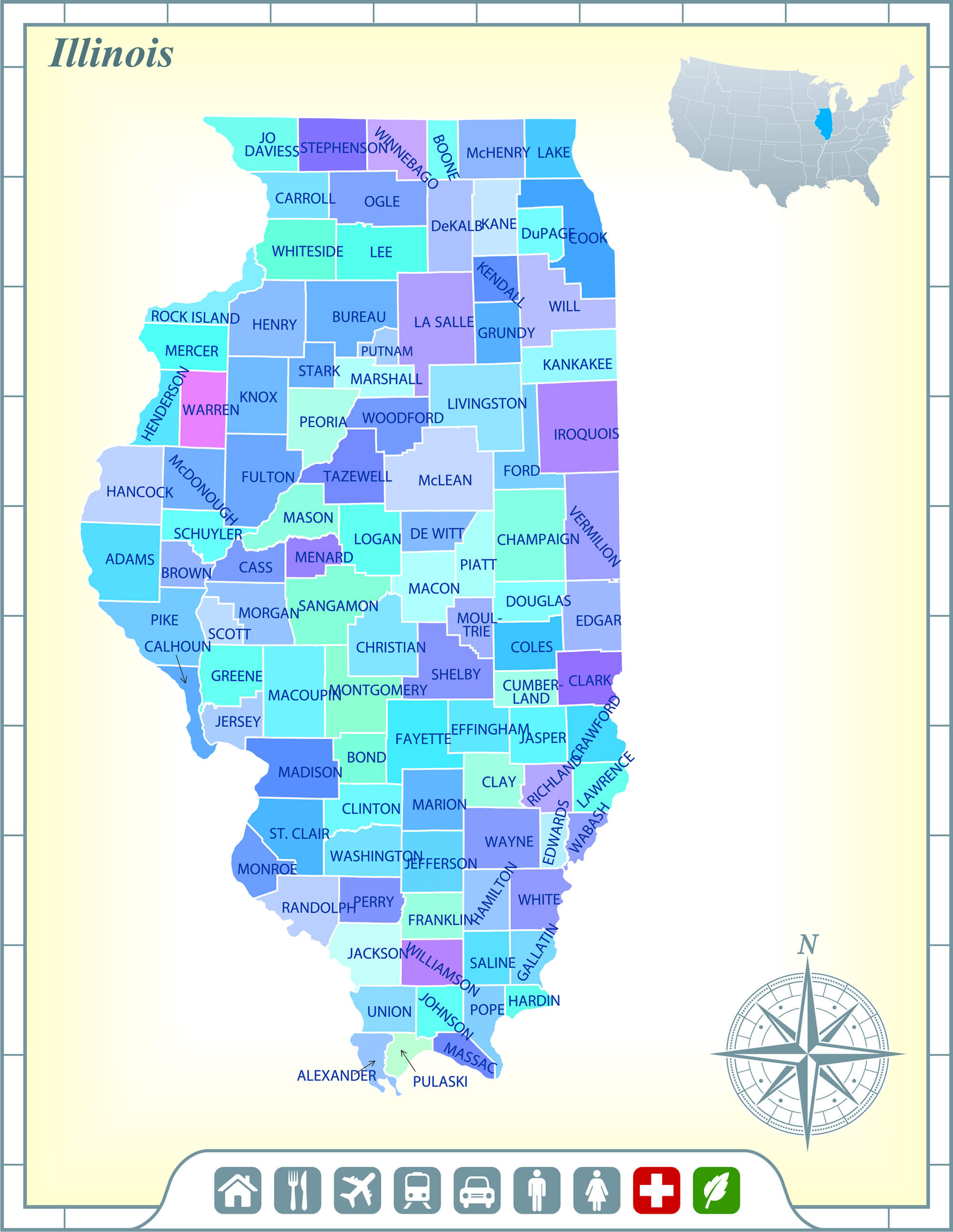 Illinois State Map, US