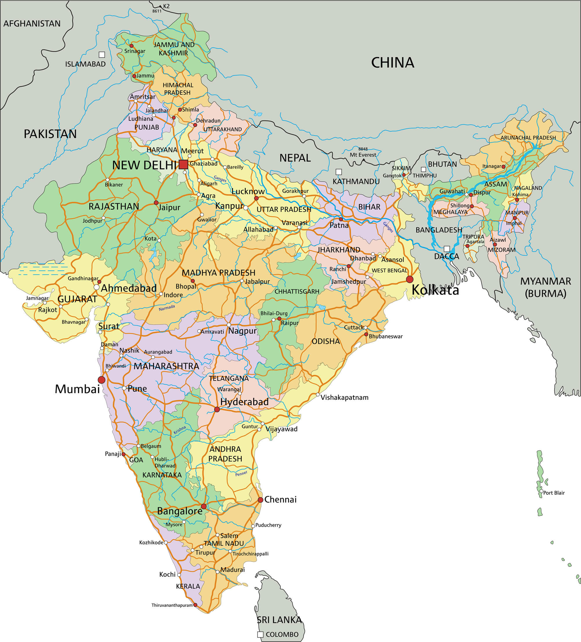 India Political Map 2024 - Bambi Carlina