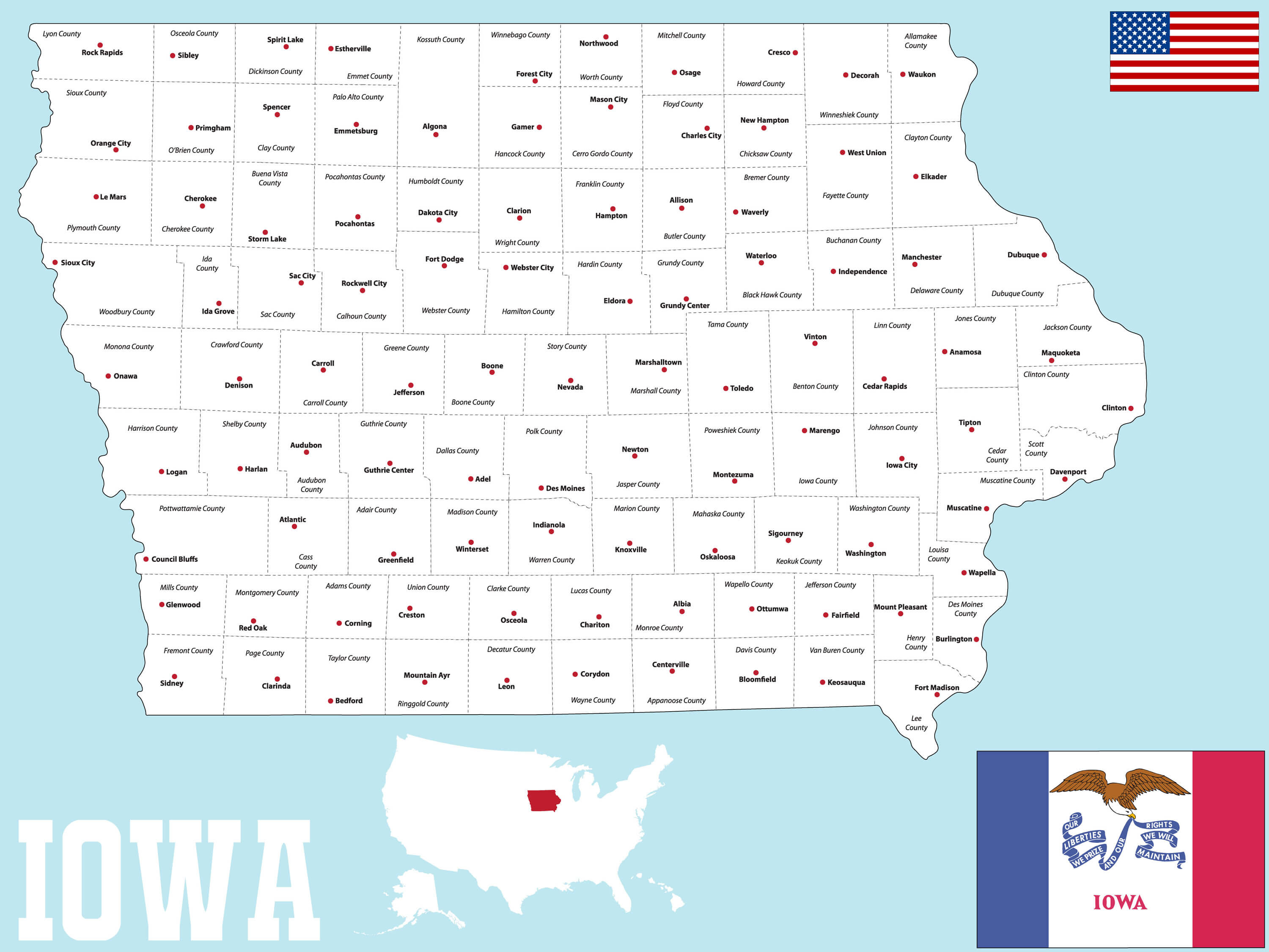 Map of Iowa - Guide of the World