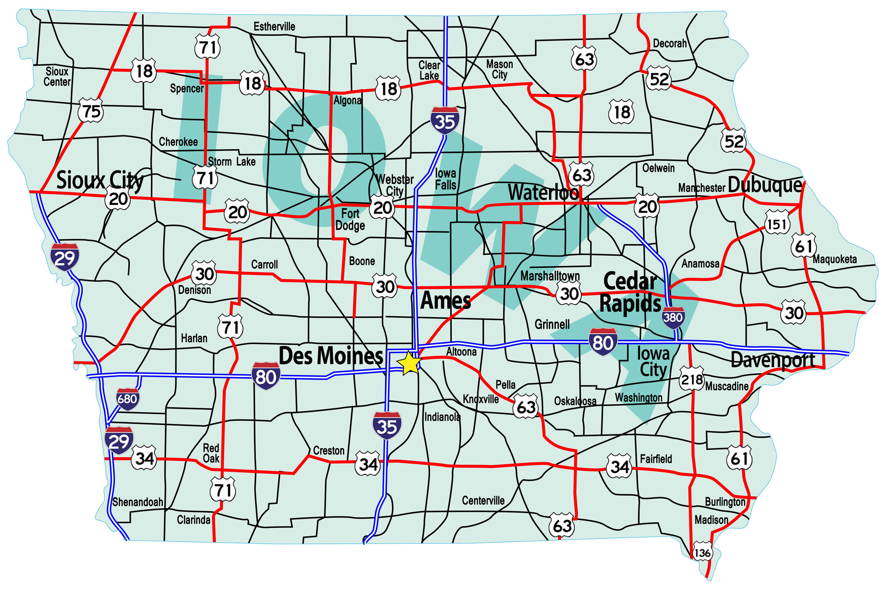 Iowa state road map