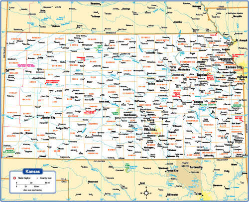 Kansas State Map, US