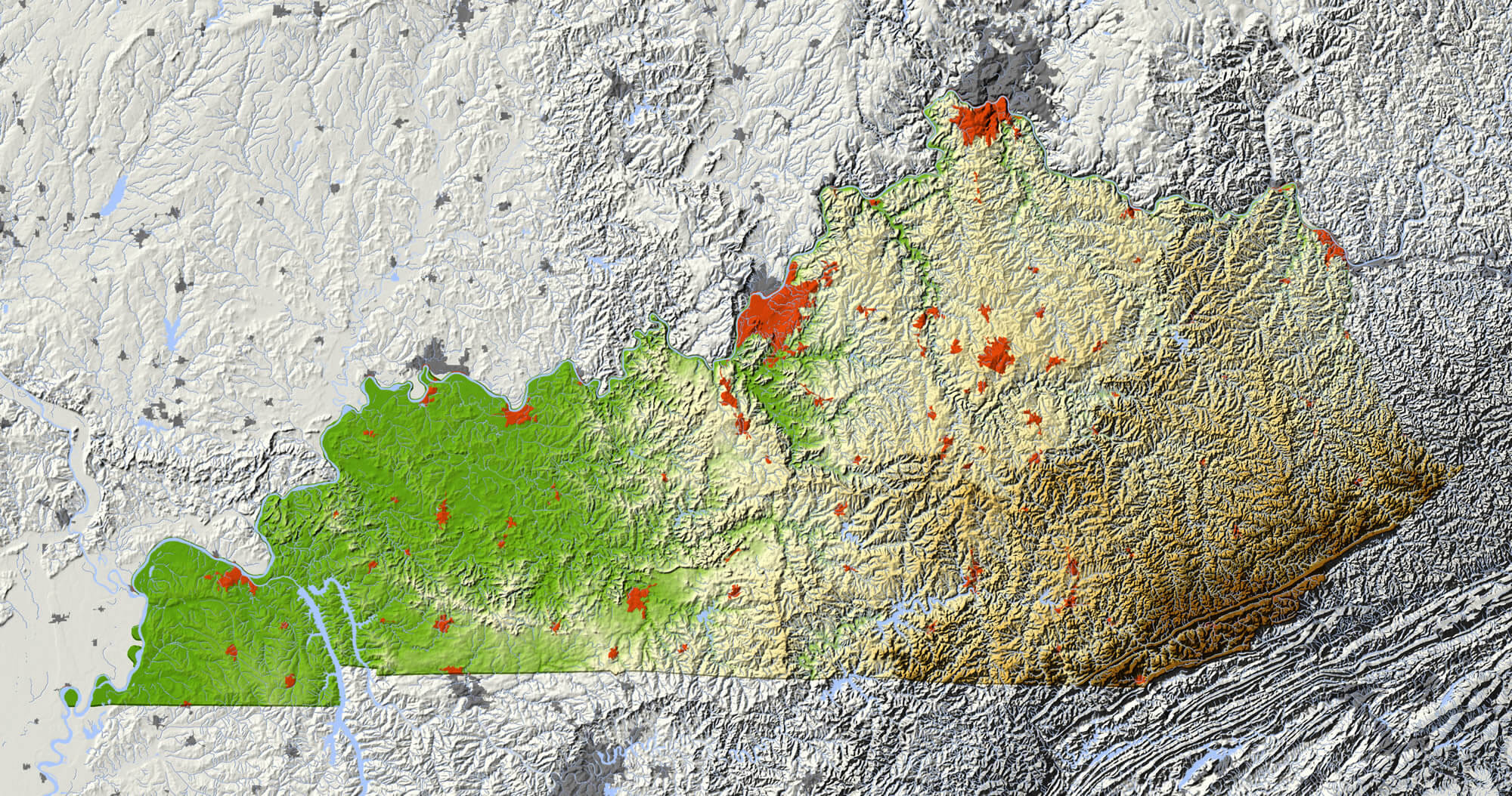 Kentucky Shaded Relief Map