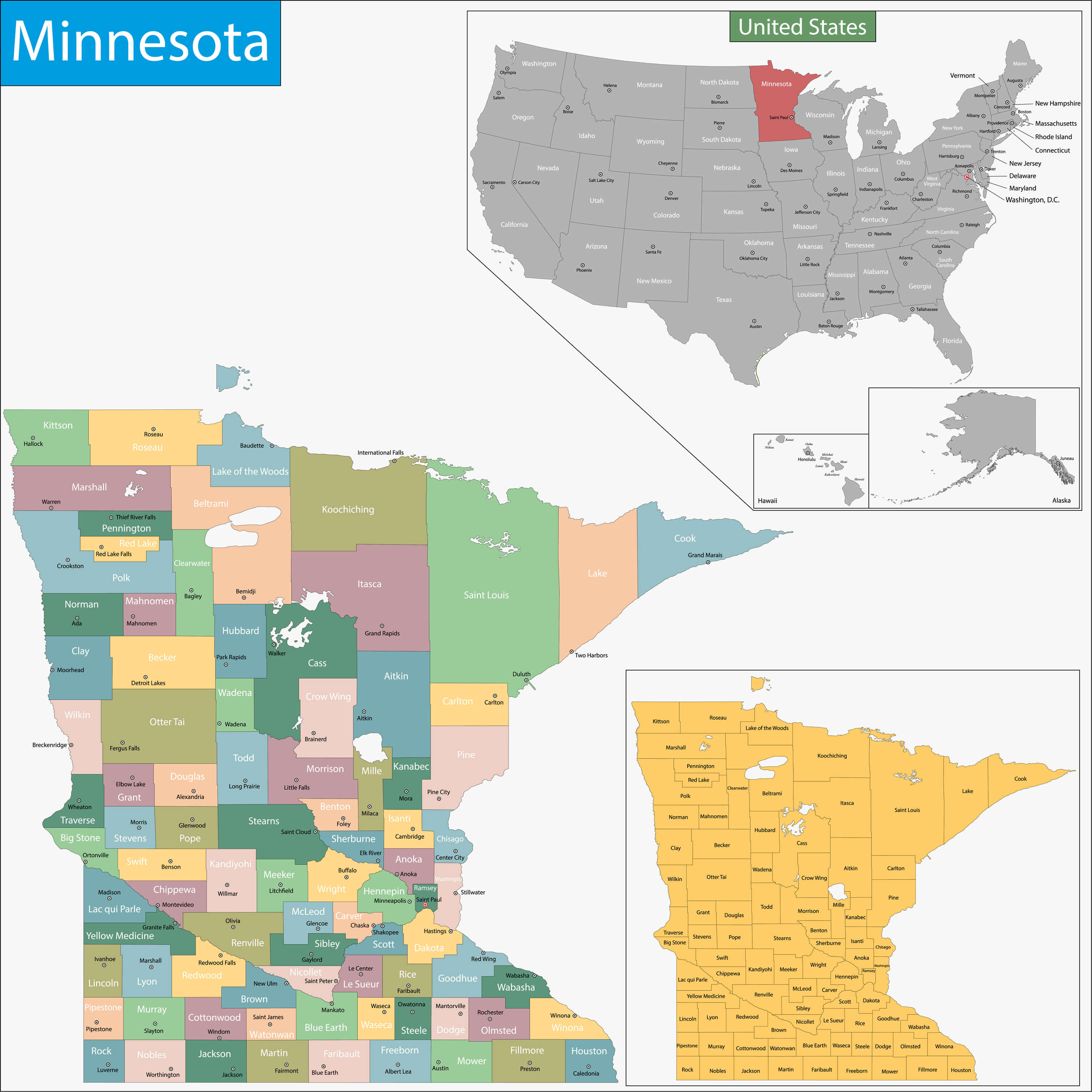 Map of Minnesota State US
