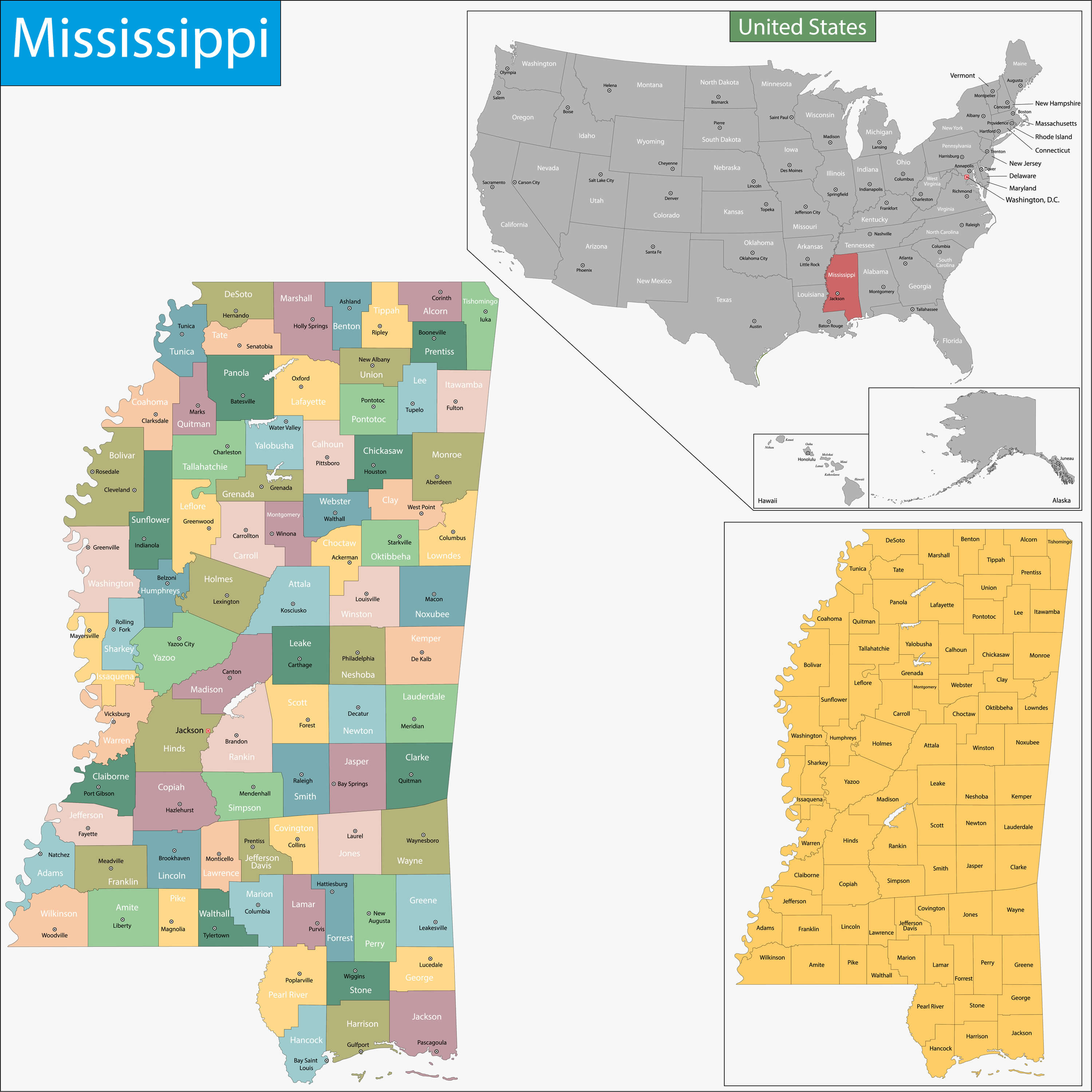 Map of Mississippi, US States