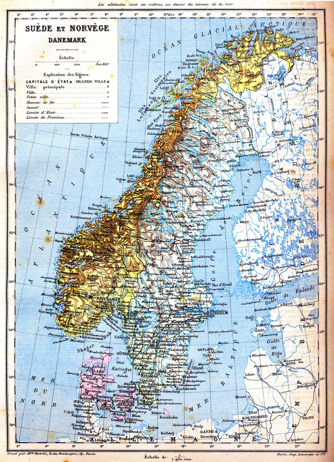 Map of Norway with Sweden and Denmark (1886 - 1891)
