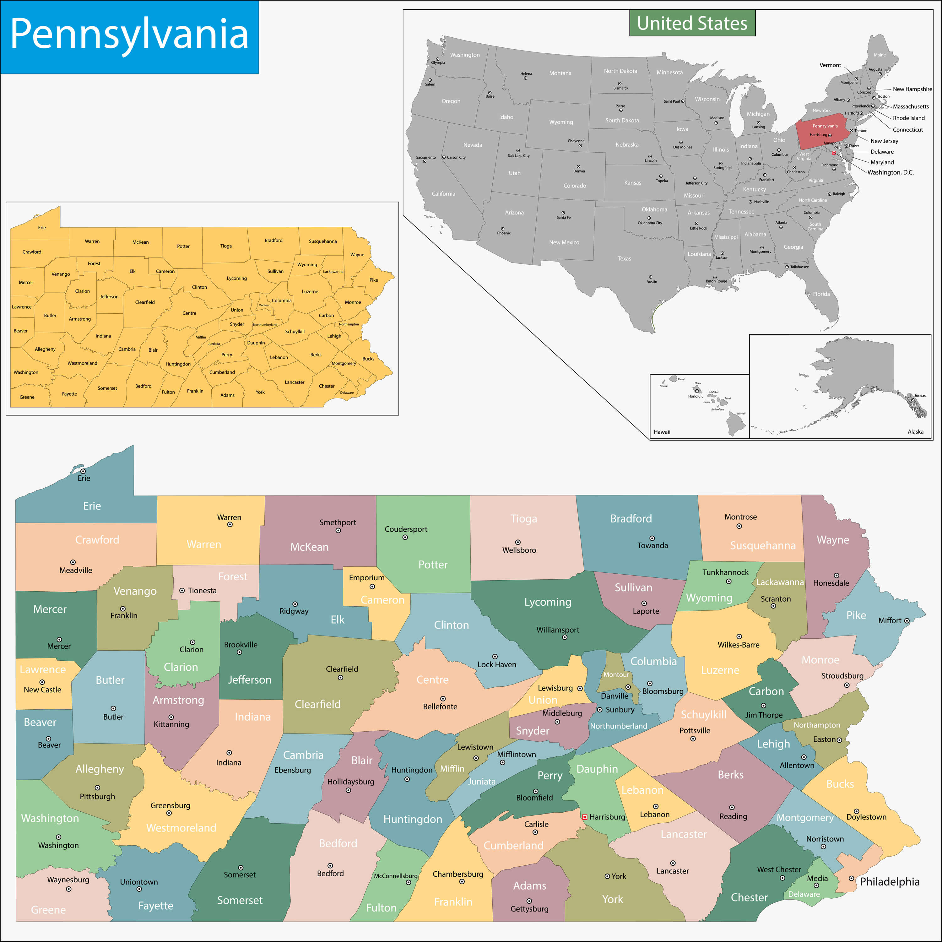 Pennsylvania State Map With Cities And Towns - United States Map