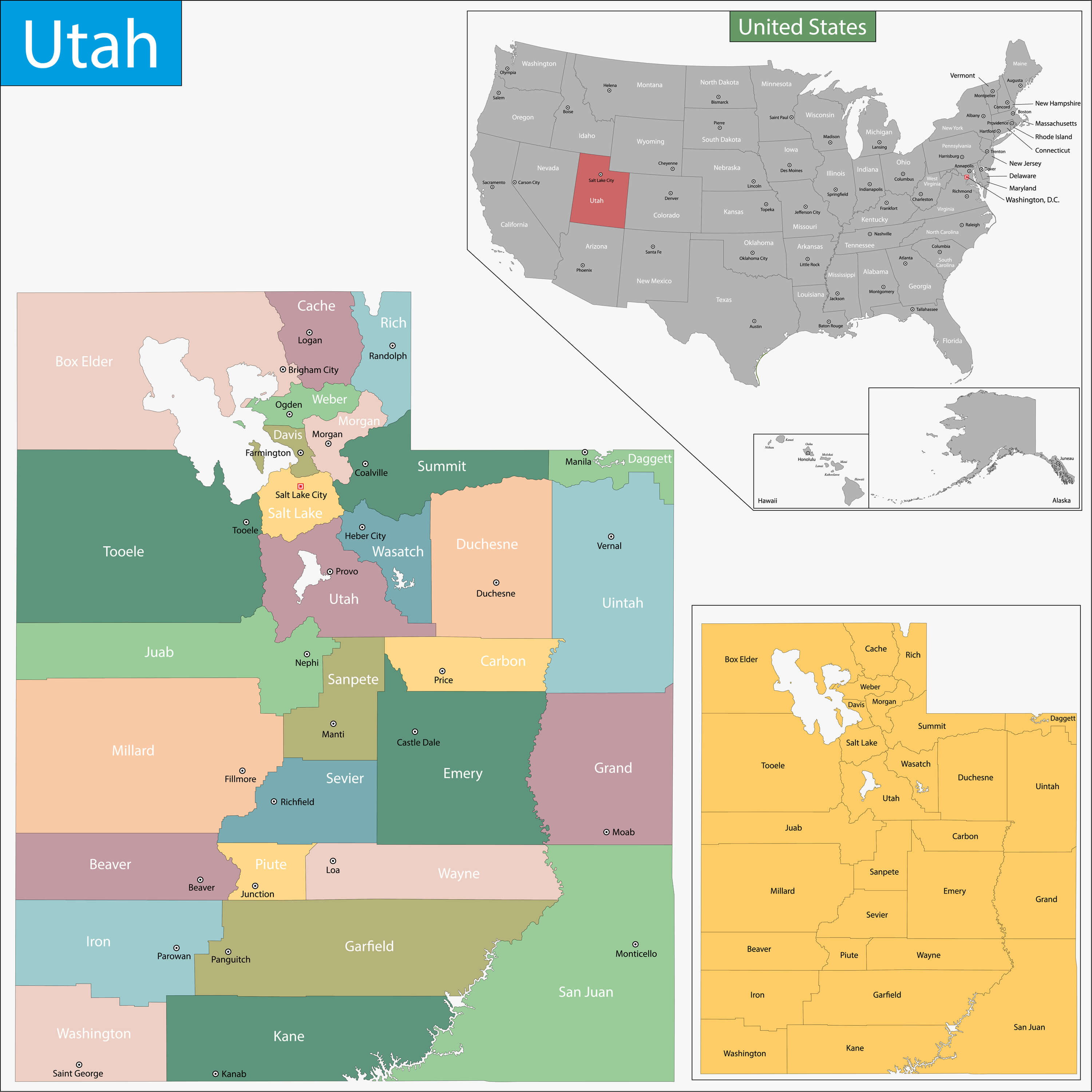 Map of Utah, US States