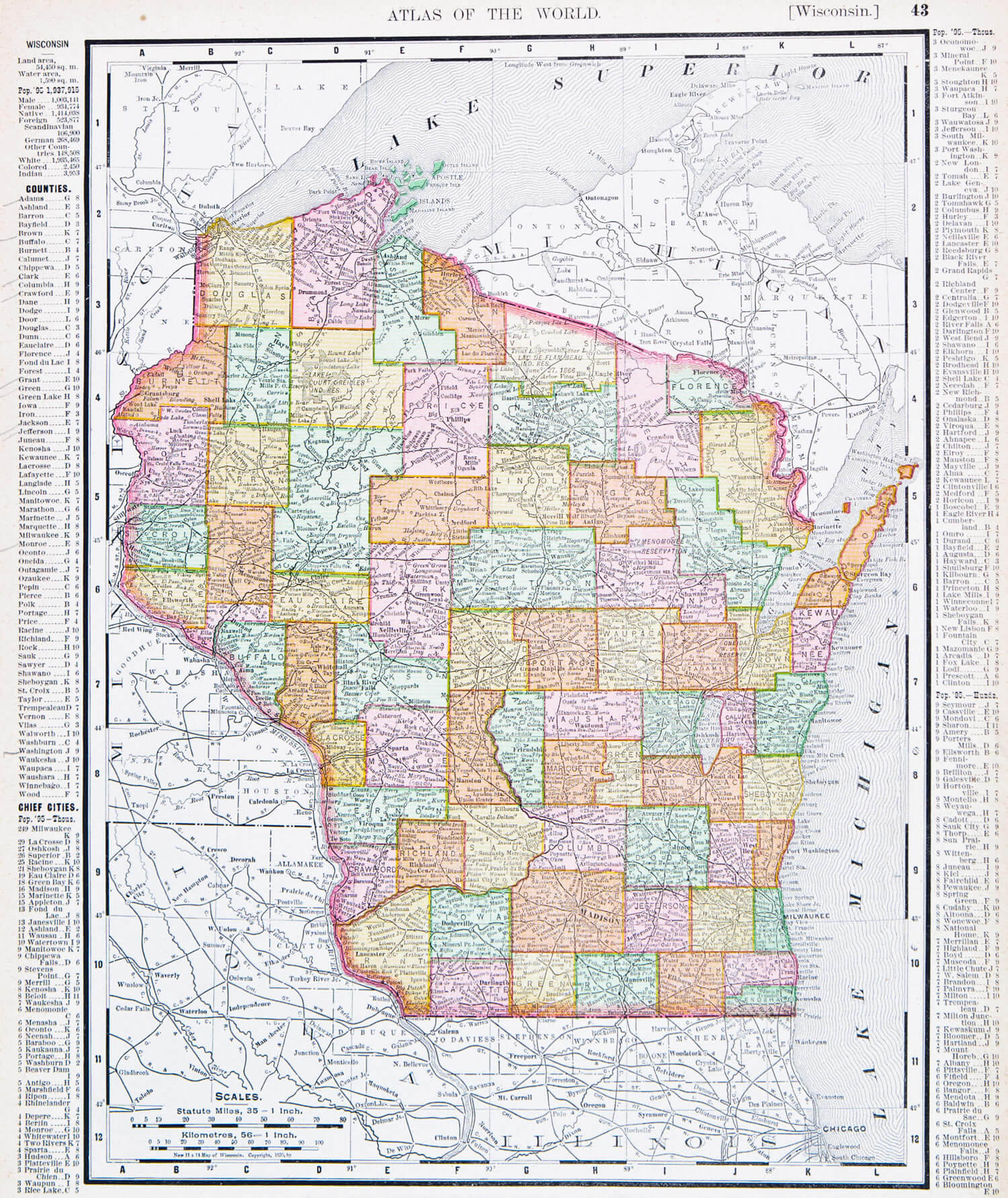 Map of Wisconsin, 1900