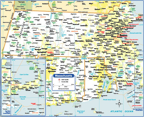 Massachusetts State Map with Towns