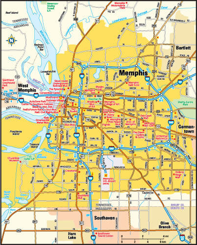 Memphis Map, Tennessee