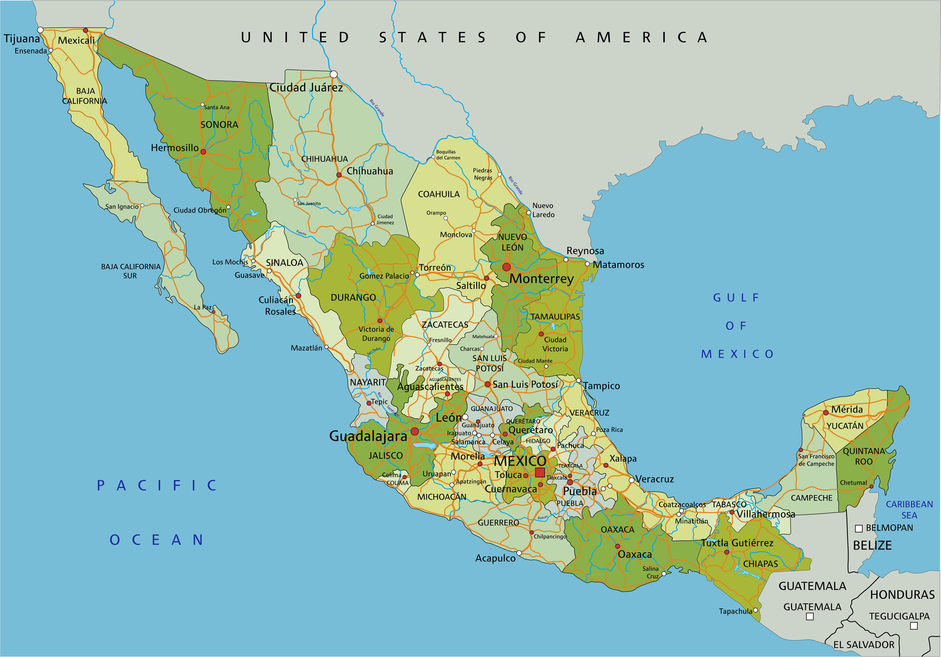 Mexico Map Large Detailed Political And Administrative Map Of Mexico Mexico Map Large Detailed Political And Administrative Map Of Mexico