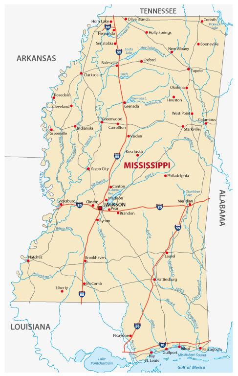 Mississippi Route and Rivers map
