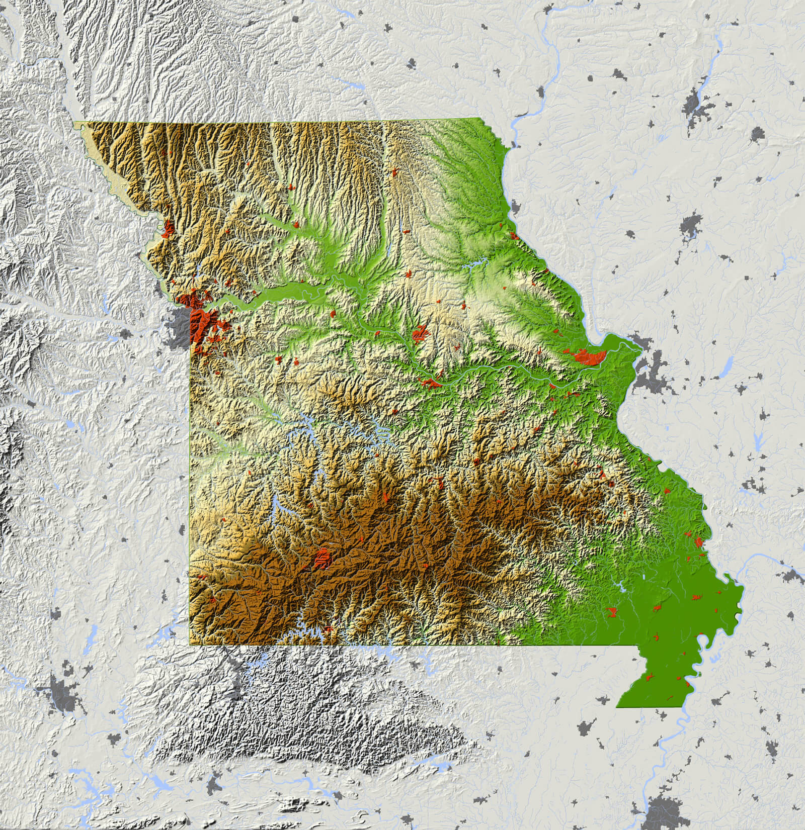 Missouri Shaded relief map