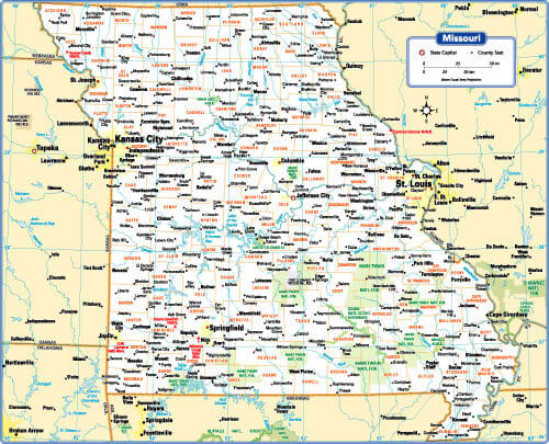 Missouri state map, usa