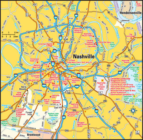 Nashville Map, Tennessee