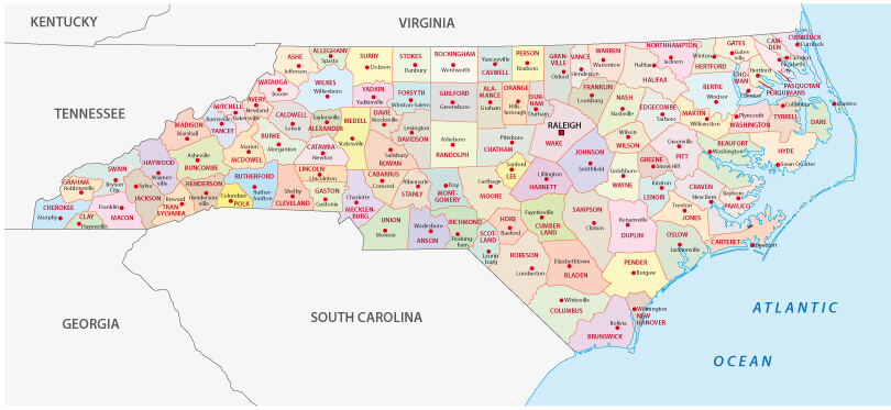north carolina administrative map