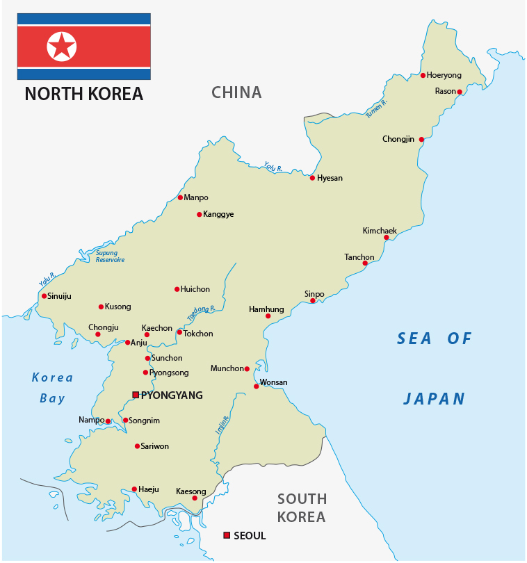 North Korea Map with flag