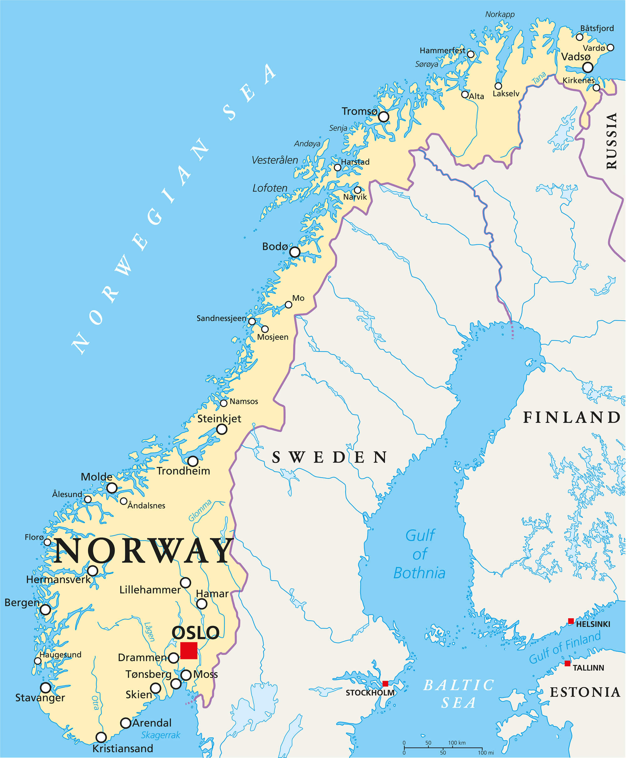 Large Detailed Political And Administrative Map Of Norway With Cities ...