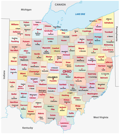 ohio counties administrative map