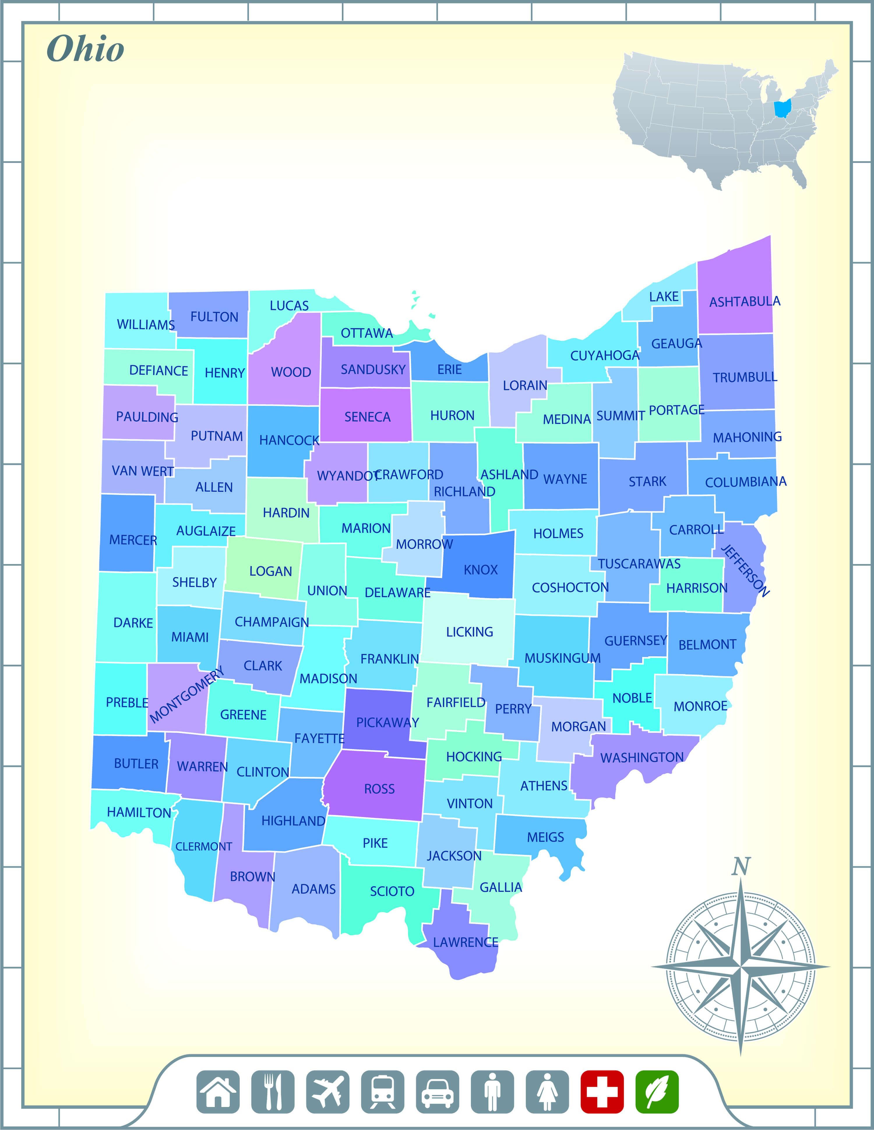 Ohio State Map, US