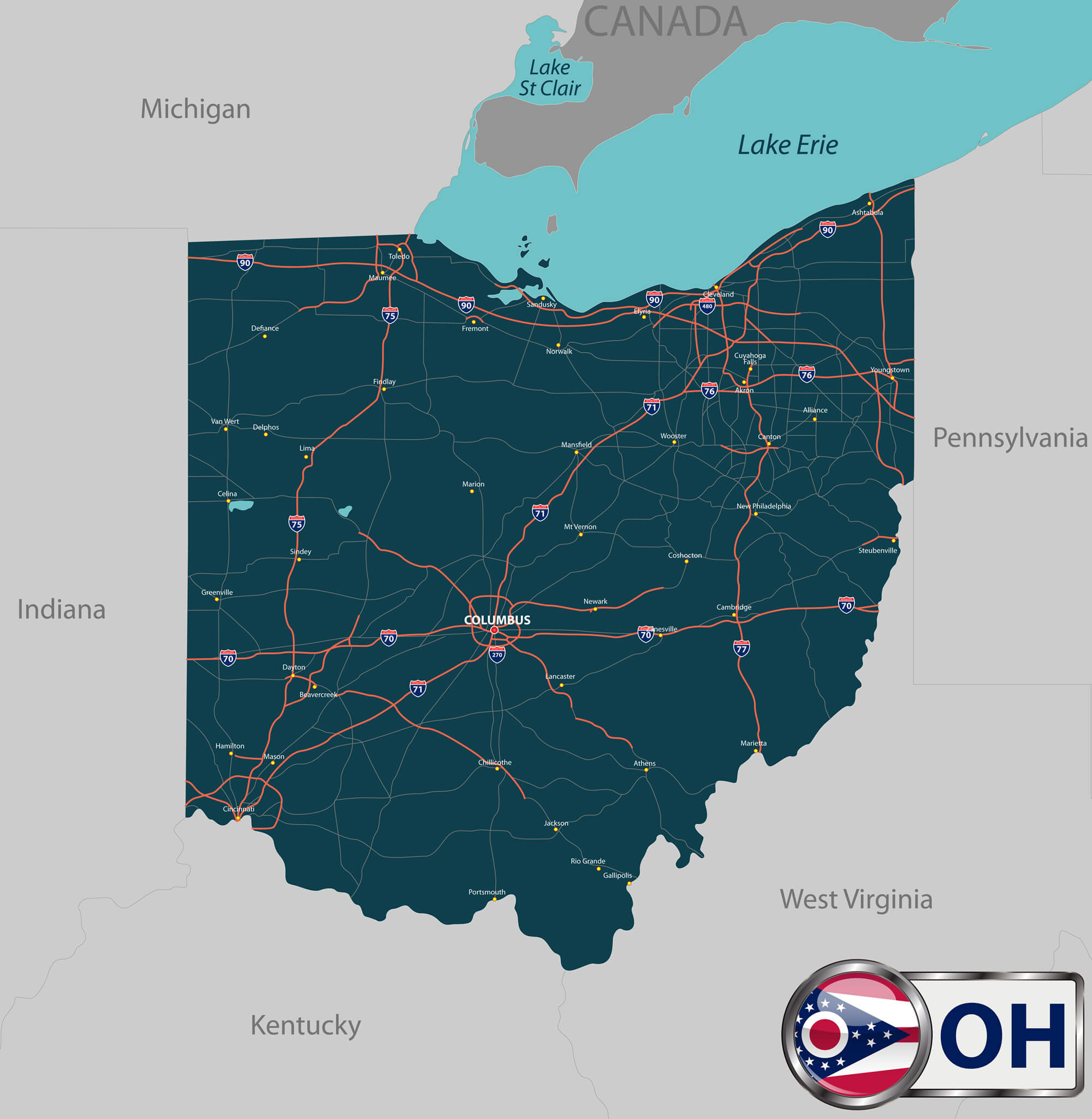 Ohio state with roads map