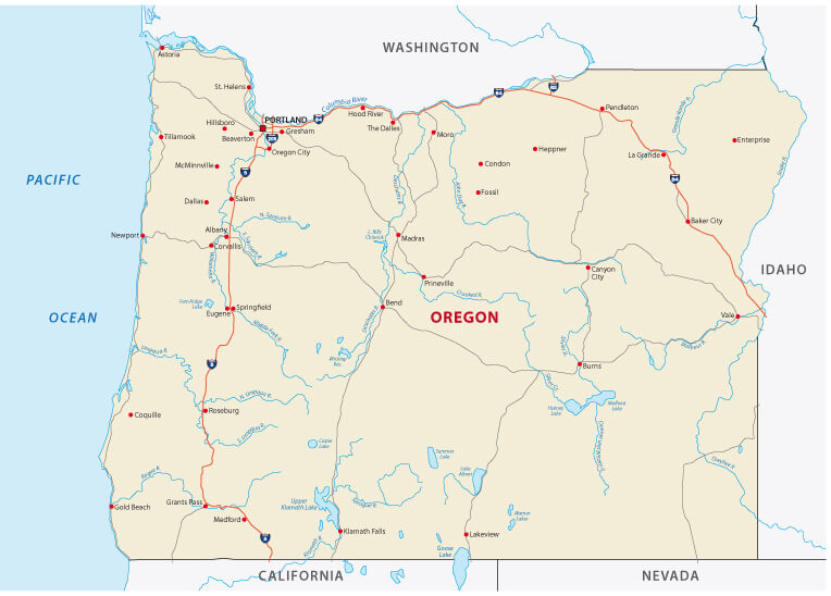 Map of Oregon - Guide of the World