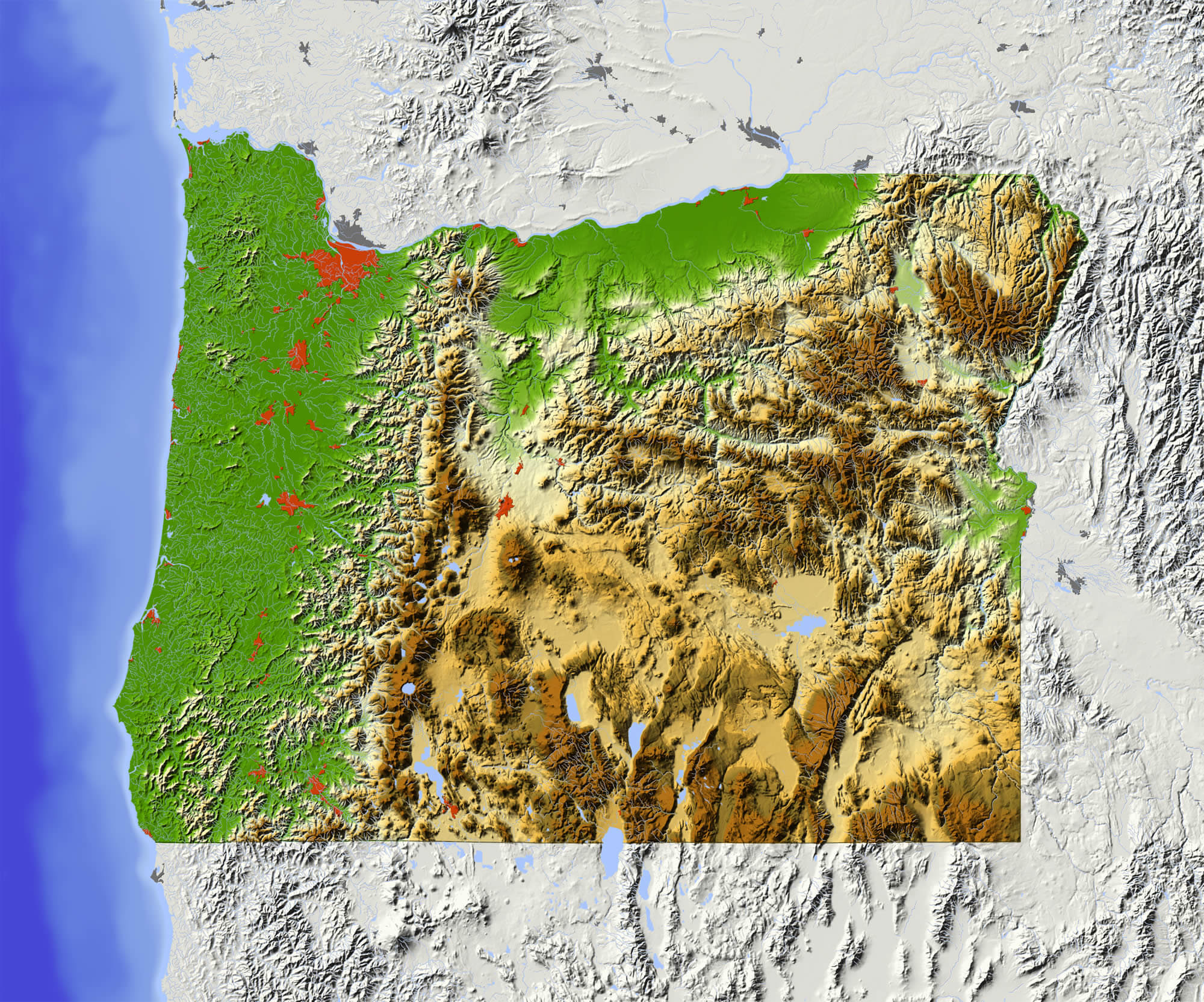 Oregon Shaded Relief Map