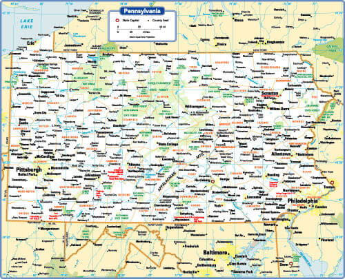 Pennsylvania State Map, USA