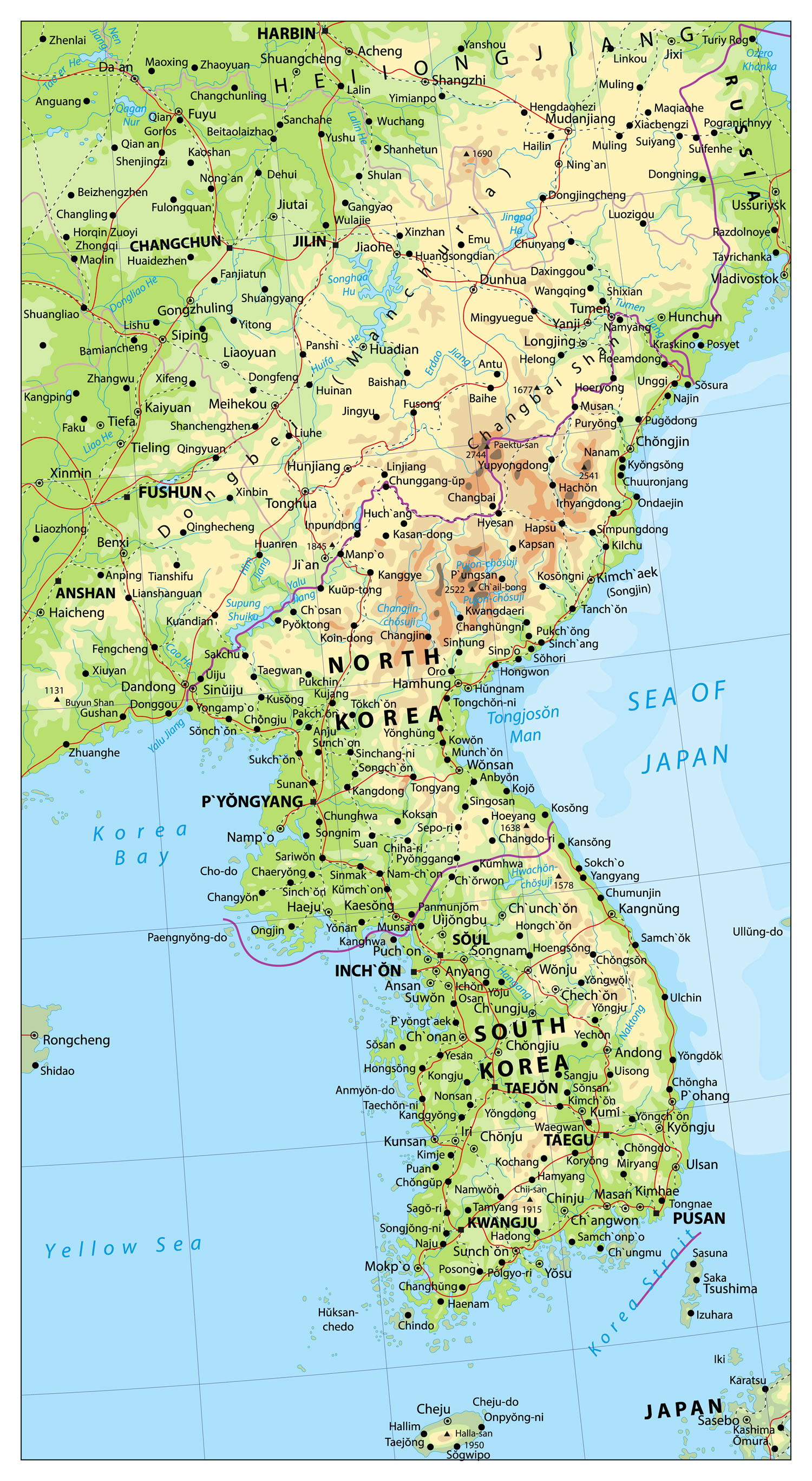 Physical Map of South Korea