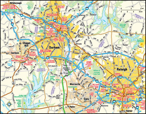 Raleigh and Durham, North Carolina Map