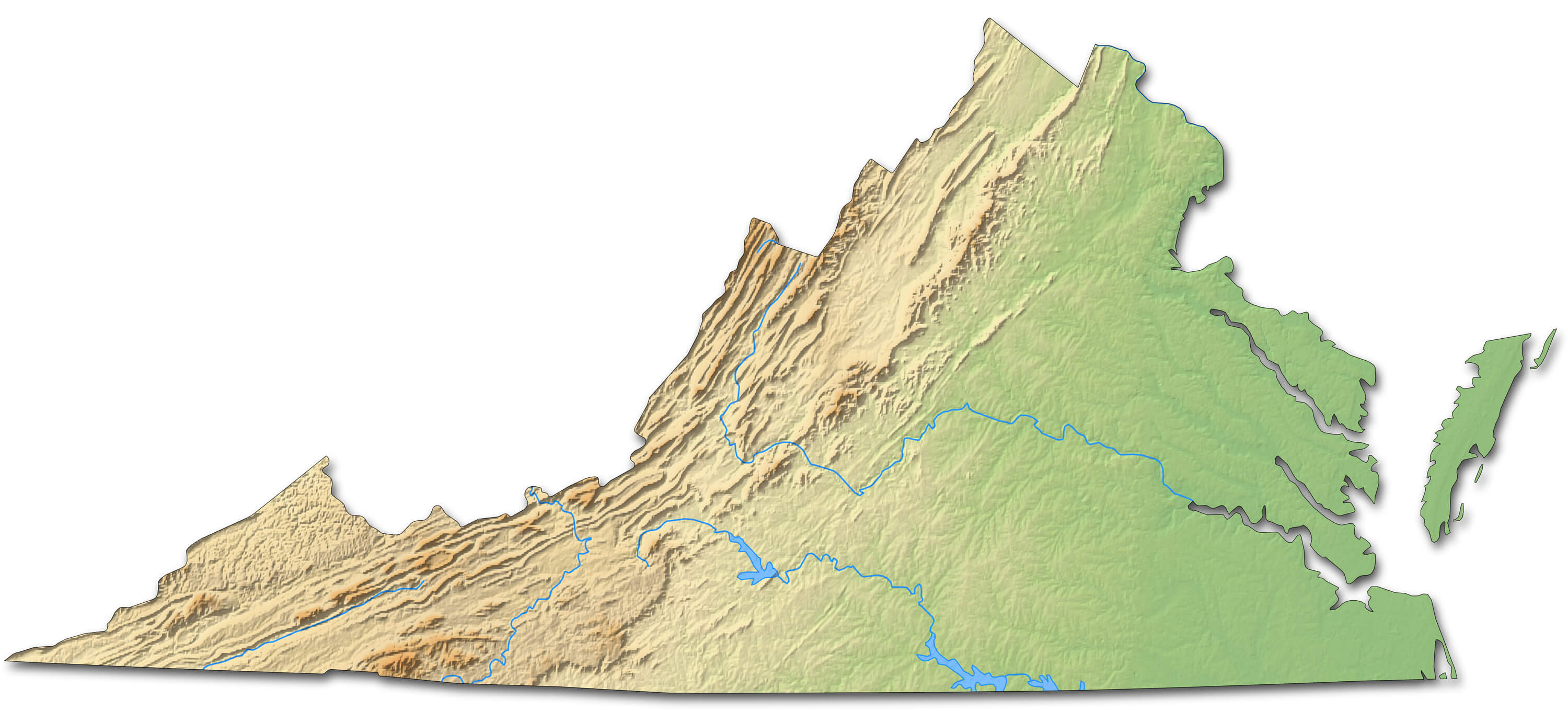 Relief map of Virginia