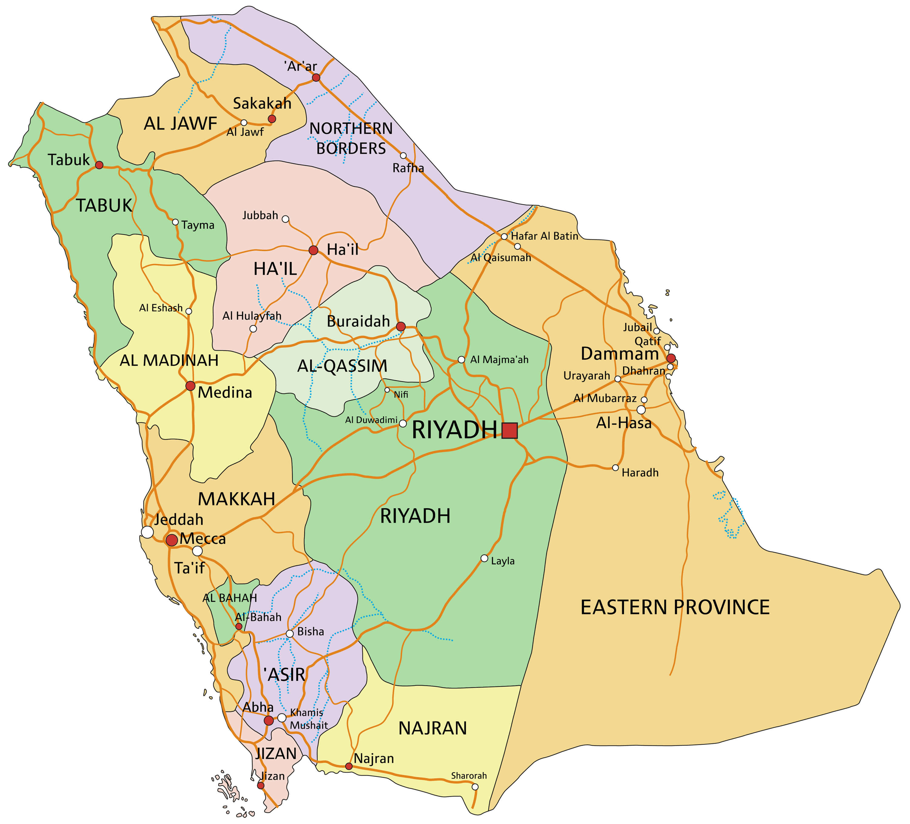 Saudi Arabia Political Map with Provinces