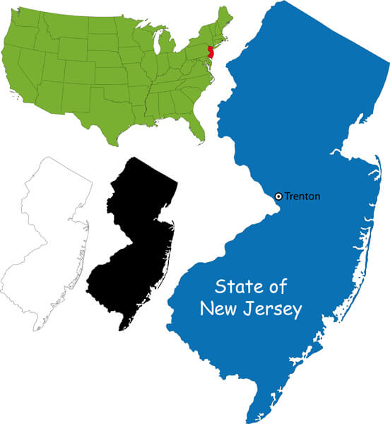 State Map of New Jersey, USA