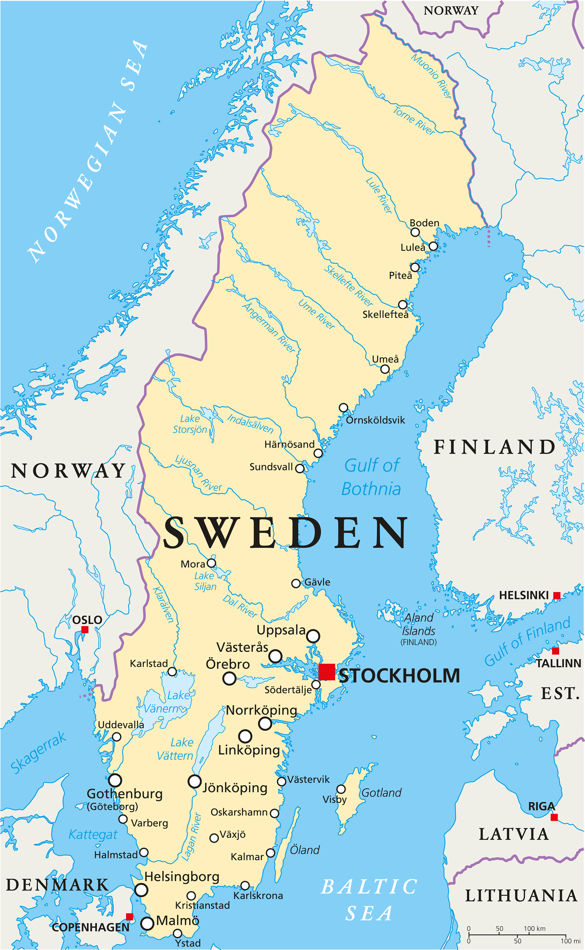 Map Of Sweden Political Map Of Norway Sweden And Finland Kirkenes 