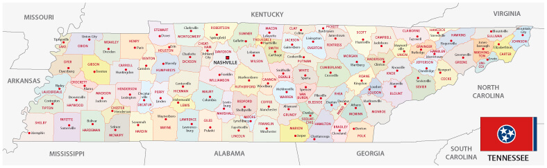 Tennessee administrative map with flag